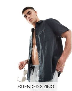 Черная льняная рубашка свободного кроя с короткими рукавами Asos