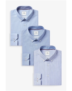 Рубашки с одинарными манжетами, легкие в уходе, 3 упаковки, голубой Next