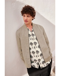 Куртка бомбер Nova fides из итальянской льняной смеси с узором «ёлочка», серый Next