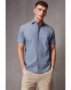 Рубашка с коротким рукавом из льняной смеси, голубой Next