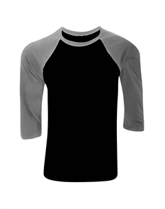 Холщовая мужская бейсбольная футболка с рукавом 3/4, цвет Black Deep Bella+canvas