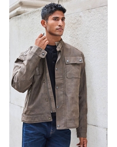 Байкерская куртка из нубуковой кожи с четырьмя карманами, коричневый Next