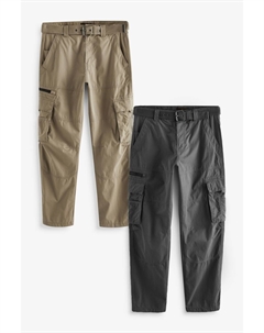 Брюки карго с поясом, 2 шт в упаковке, серый Next