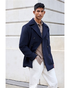 Мягкое на ощупь пальто бушлат с шерстью, синий Next