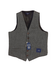 Мужской строгий твидовый жилет с узором «елочка» на 6 пуговицах, цвет Barleycorn Gray Gioberti