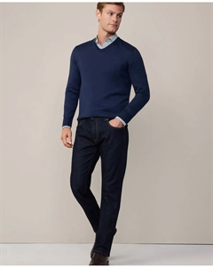 Мужской свитер с V-образным вырезом и заплатками на локтях, темно-синий Hackett