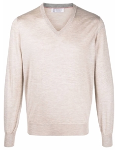 Пуловер с V-образным вырезом, серый Brunello cucinelli