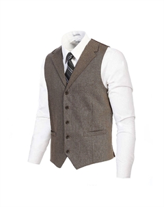 Мужской строгий твидовый жилет с 5 пуговицами и воротником в елочку, цвет Khaki Herringbone Gioberti