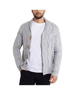 Мужской кардиган классической вязки на флисовой подкладке с шалевым воротником и кардиганом, цвет Light Gray Xray