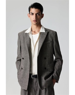 Двубортный пиджак из смесовой шерсти обычного кроя, бежевый H&m