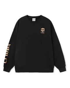 Толстовка с капюшоном спортивная модная серия с принтом свободный круглый вырез пуловер стиль для пары, черный Li-ning