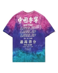 Футболка с принтом спортивные с круглым вырезом и коротким рукавом, фиолетовый Li-ning