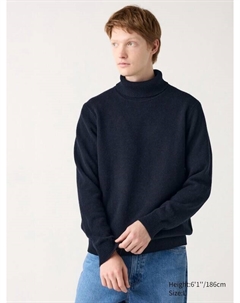 Джемпер с высоким воротом из овечьей шерсти, синий Uniqlo