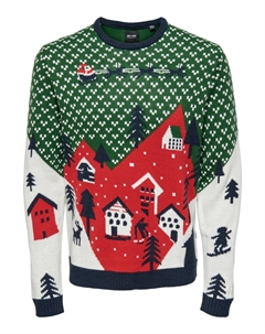 Свитер с рождественским рисунком, зеленый Only & sons