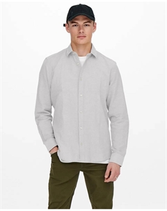 Мужская льняная рубашка стандартного кроя с длинными рукавами, светло-серый Only & sons