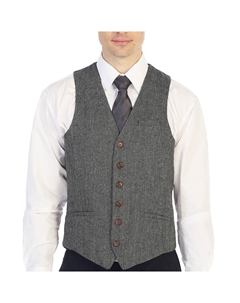 Мужской строгий твидовый жилет с узором «елочка» на 6 пуговицах, цвет Brown Graph Gioberti