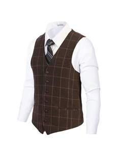 Мужской строгий твидовый жилет с узором «елочка» на 6 пуговицах, цвет Graph Light Brown Gioberti