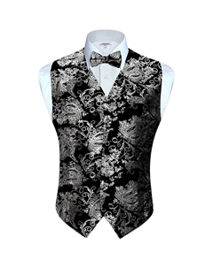 Мужской формальный жилет из 4 предметов с узором пейсли, галстук-бабочка и нагрудный платок, цвет Metallic Black Silver Gioberti