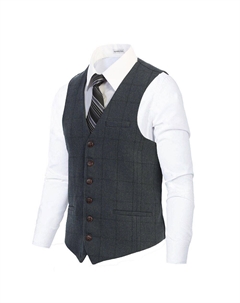Мужской строгий твидовый жилет с узором «елочка» на 6 пуговицах, цвет Graph Blue Gioberti