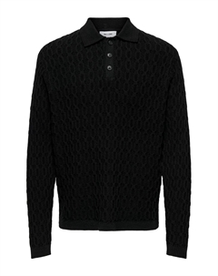 Поло тексутированный трикотажный джемпер, черный Only & sons
