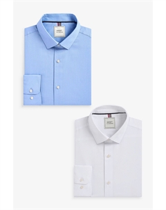 Легкие в уходе текстурированные рубашки облегающего кроя с одинарными манжетами, 2 упаковки, белый Next