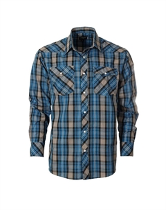 Мужская рубашка в клетку с длинным рукавом в стиле вестерн и жемчужными кнопками, цвет Blue Grey Black Gioberti