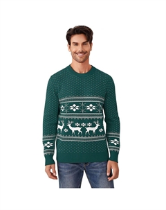 Семейные комплекты рождественского свитера с оленями и снежинками, вязаный уродливый пуловер с круглым вырезом для мужчин, зеленый Missky