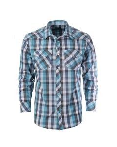 Мужская рубашка в клетку с длинным рукавом в стиле вестерн и жемчужными кнопками, цвет Blue Checkered Gioberti