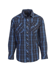 Мужская рубашка в клетку с длинным рукавом в стиле вестерн и жемчужными кнопками, цвет Navy Blue Gioberti