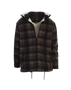 Мужская фланелевая куртка на подкладке из шерпы со съемным капюшоном, цвет Brown Black Gioberti