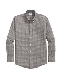 Рубашка оксфорд узкого кроя без глажки, стрейч, с воротником на пуговицах, серый Brooks brothers