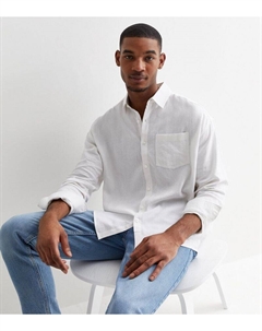 Белая рубашка свободного кроя с длинным рукавом из смесового льна, белый New look