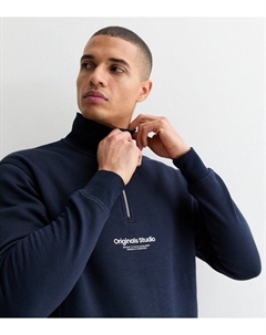 Темно-синий свитшот на молнии с логотипом Original Studios, военно-морской Jack & jones