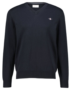 Вязаный свитер классический хлопок с v-образным вырезом, черный Gant