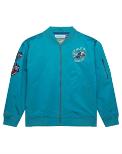 Мужской темно-бирюзовый бомбер Charlotte Hornets из твердой древесины с молнией во всю длину и логотипом в винтажном стиле, цвет Chr Blue Mitchell and ness