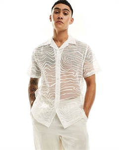 Белая рубашка свободного кроя из органзы с абстрактной вышивкой и воротником с лацканами DESIGN Asos