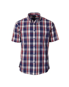 Мужская рубашка в клетку с коротким рукавом, цвет Navy Red White Gioberti