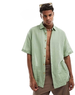 Свободная фактурная рубашка шалфейного цвета с накладными карманами DESIGN Asos