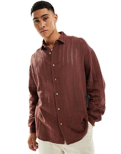 Коричневая объемная кружевная рубашка с воротником с лацканами и воротником с лацканами DESIGN в стиле 90-х годов Asos