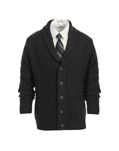 Мужской тяжелый вязаный кардиган с длинными рукавами и воротником с шалевым воротником, цвет Charcoal Gioberti