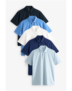 Обычный крой футболки поло с коротким рукавом, 5 шт в упаковке, синий Next