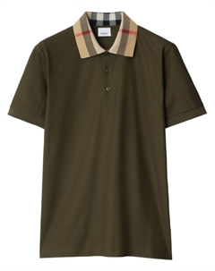 Рубашка-поло из хлопка с клетчатым воротником, зеленый Burberry
