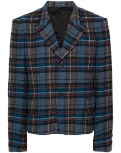 Шерстяной блейзер в клетку тартан, синий Yohji yamamoto