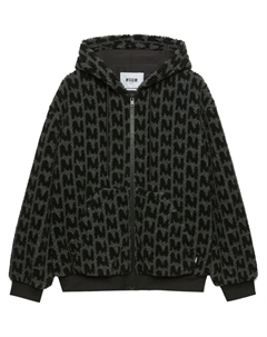 Фактурное худи на молнии с логотипом, серый Msgm