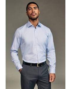 Рубашка из твила стандартного кроя с одинарной манжетой, простая в уходе, с вырезным воротником, голубой Next