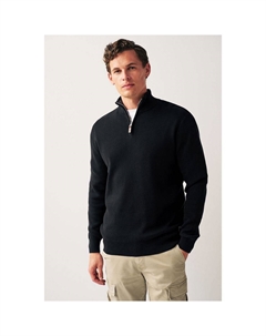 Мужской вязаный свитер на молнии Quarter, черный Next