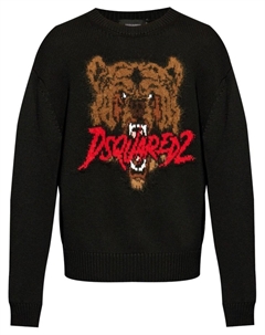 Джемпер из смеси шерсти и интарсии с логотипом, черный Dsquared2