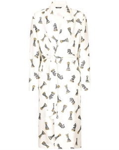 Шелковый халат с графичным принтом, белый Dolce&gabbana