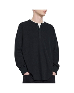 Лонгслив мужской с воротником на пуговицах, черный Uniqlo