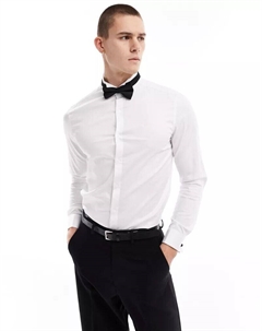 Белая сатиновая рубашка узкого кроя с воротником-стойкой Premium Asos